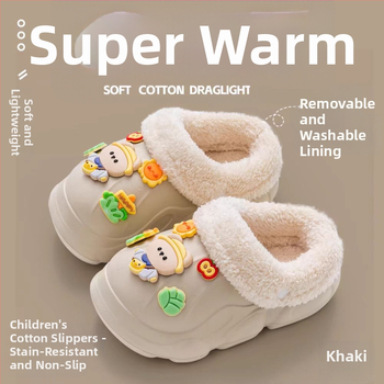 Bērnu čības ar Cartoon rakstu, EVA augšdaļa un zole, unisex, ziema, pretslīdēšana, silti