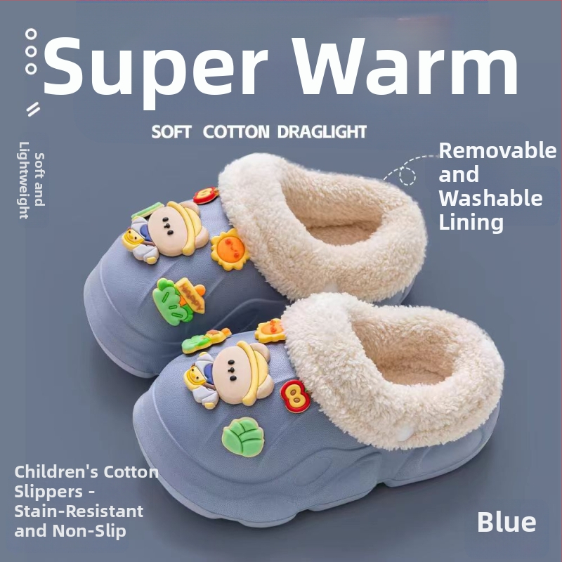Bērnu čības ar Cartoon rakstu, EVA augšdaļa un zole, unisex, ziema, pretslīdēšana, silti