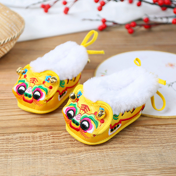 Ghete bebe cu cap de tigru, partea superioară din țesătură de bumbac, talpă din pânză, iarnă, stil retro