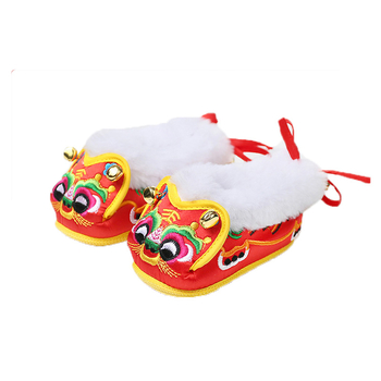 Ghete bebe cu cap de tigru, partea superioară din țesătură de bumbac, talpă din pânză, iarnă, stil retro