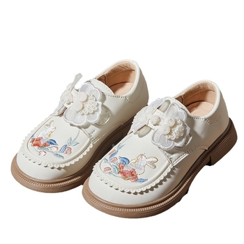 Pantofi brodați pentru fete, stil etnic, din material textil - model floral, partea superioară Jacquard din bumbac, talpă din cauciuc, ușoare, vară 2024