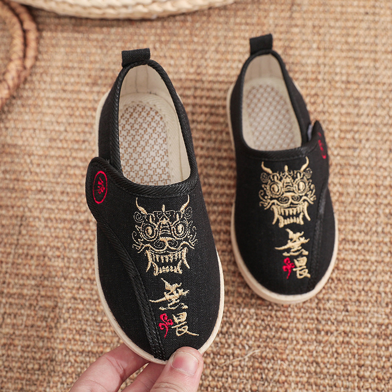 Παιδικά Παραδοσιακά Παπούτσια από Ύφασμα – Άνω από Βαμβακερό Ύφασμα, Κεντημένο Μοτίβο Ζώων, Καουτσούκ Σόλα, Αναπνεόμενα, Ρετρό Κινέζικο Στυλ