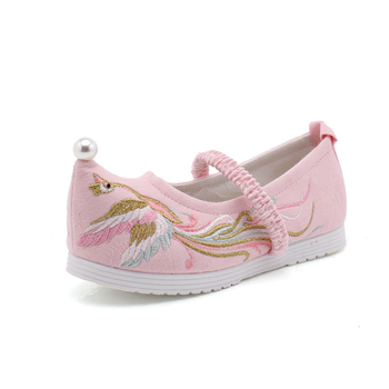 Παιδικά παπούτσια για κορίτσια, στυλ εθνικού ανέμου, άνω μέρος από βαμβακερό ύφασμα, εσωτερική σόλα από ύφασμα, σόλα από μοσχαρινό τένοντας, κλείσιμο με ελαστικό ιμάντα