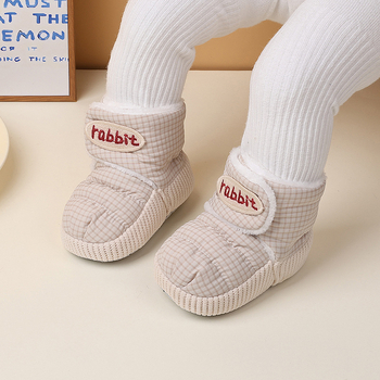 Babák első lépés cipő, csúszásmentes talp, tarpaulin felsőrész, plüss belső, Velcro zárás, téli viselet 0-15 hónapos korosztály számára