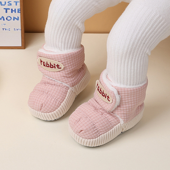 Babák első lépés cipő, csúszásmentes talp, tarpaulin felsőrész, plüss belső, Velcro zárás, téli viselet 0-15 hónapos korosztály számára