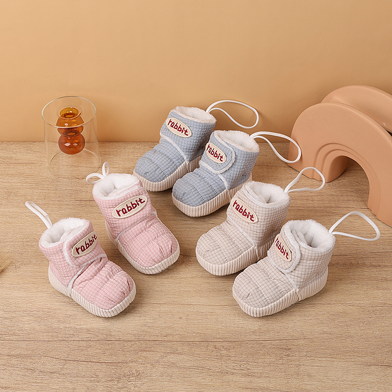 Babák első lépés cipő, csúszásmentes talp, tarpaulin felsőrész, plüss belső, Velcro zárás, téli viselet 0-15 hónapos korosztály számára