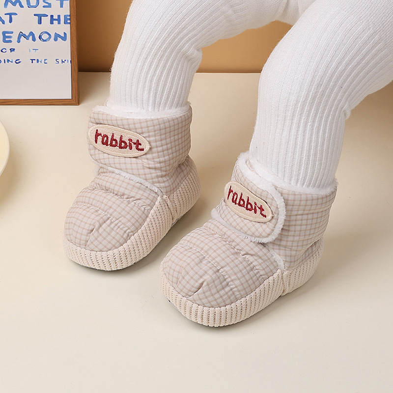 Babák első lépés cipő, csúszásmentes talp, tarpaulin felsőrész, plüss belső, Velcro zárás, téli viselet 0-15 hónapos korosztály számára