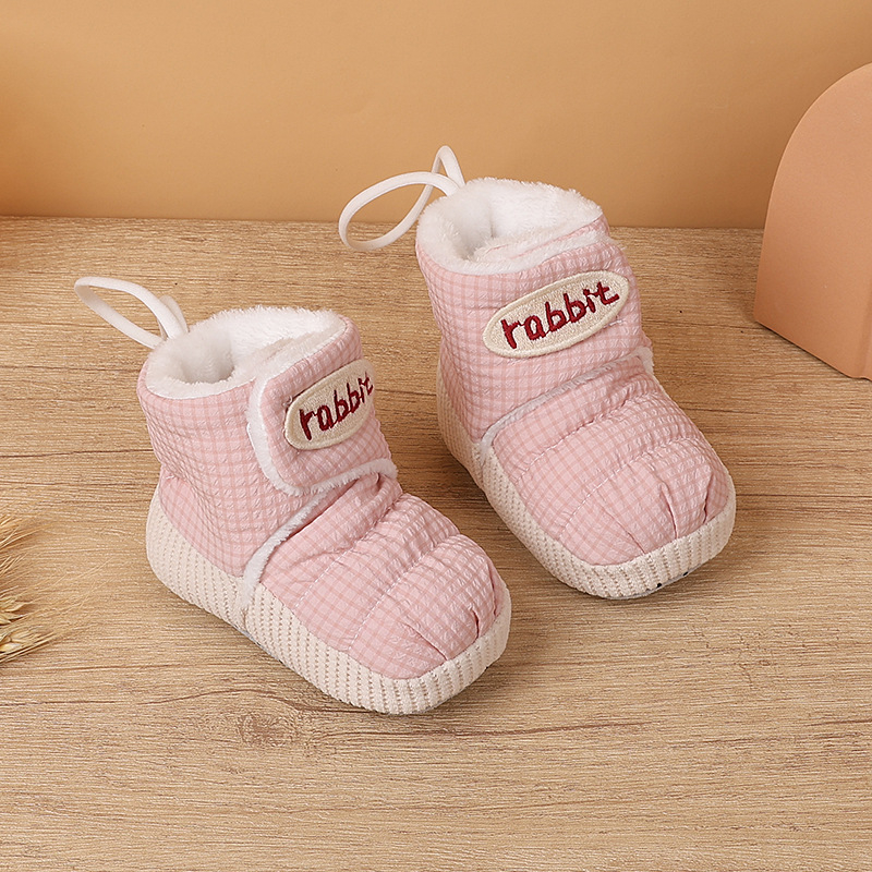 Babák első lépés cipő, csúszásmentes talp, tarpaulin felsőrész, plüss belső, Velcro zárás, téli viselet 0-15 hónapos korosztály számára