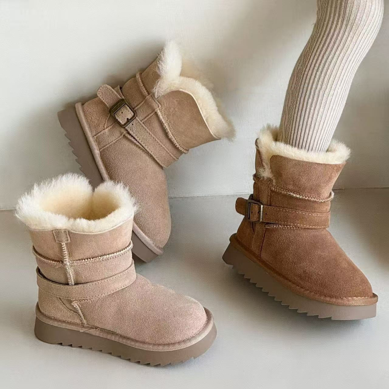Детски снежни ботуши за зима, дебели и топли до подбедрицата, набук велур, противохлъзгаща подметка, вътрешна подплата с изкуствен косъм