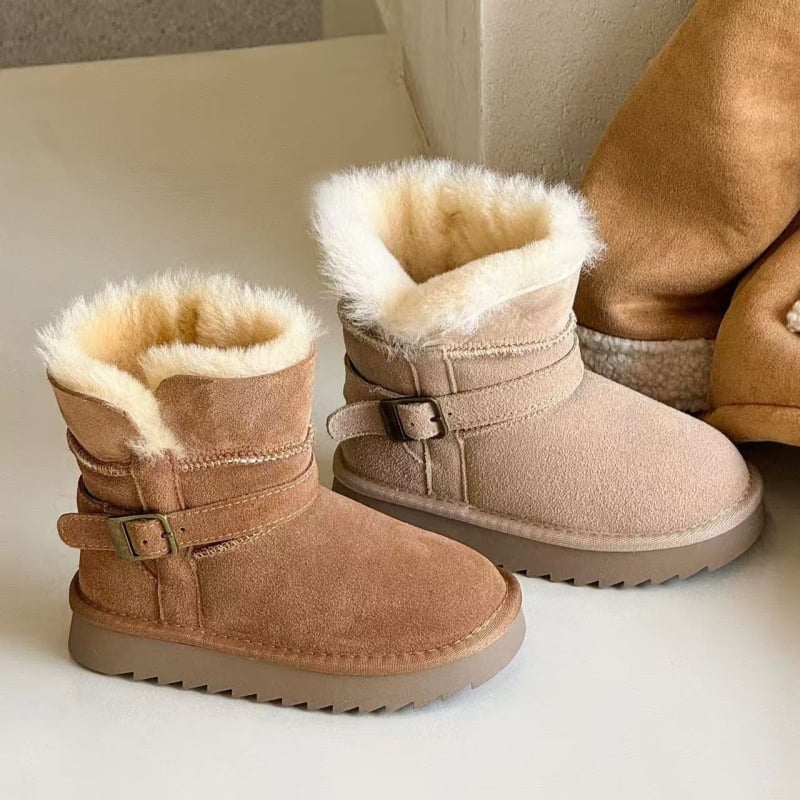 Детски снежни ботуши за зима, дебели и топли до подбедрицата, набук велур, противохлъзгаща подметка, вътрешна подплата с изкуствен косъм