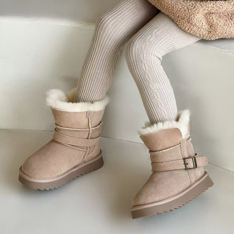 Детски снежни ботуши за зима, дебели и топли до подбедрицата, набук велур, противохлъзгаща подметка, вътрешна подплата с изкуствен косъм