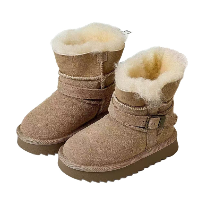 Детски снежни ботуши за зима, дебели и топли до подбедрицата, набук велур, противохлъзгаща подметка, вътрешна подплата с изкуствен косъм