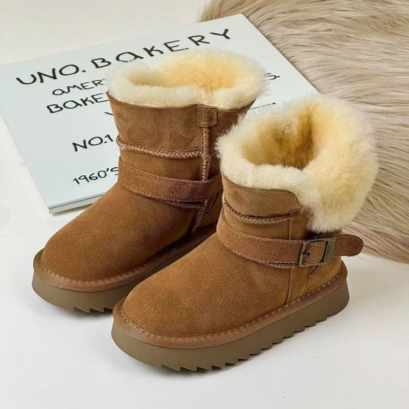 Детски снежни ботуши за зима, дебели и топли до подбедрицата, набук велур, противохлъзгаща подметка, вътрешна подплата с изкуствен косъм