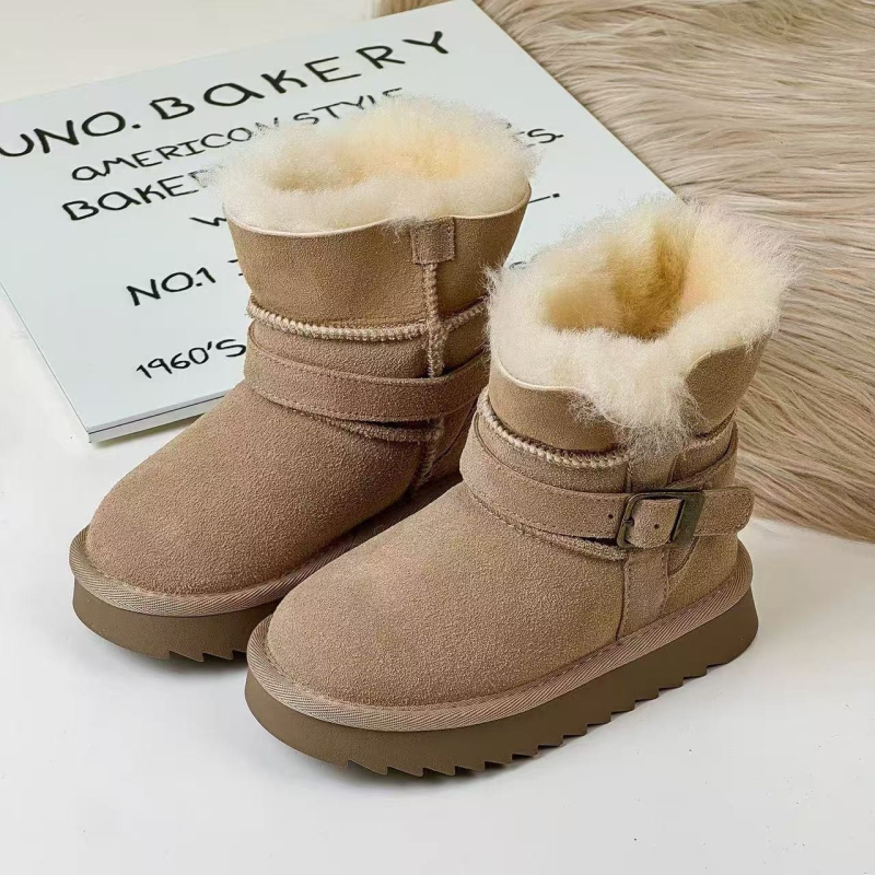 Детски снежни ботуши за зима, дебели и топли до подбедрицата, набук велур, противохлъзгаща подметка, вътрешна подплата с изкуствен косъм