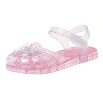 Meitenēm paredzētas sandales ar elpojošu plastmasas augšpusi, Velcro aizdare, dzīvnieku raksts, mīksta želejas zole