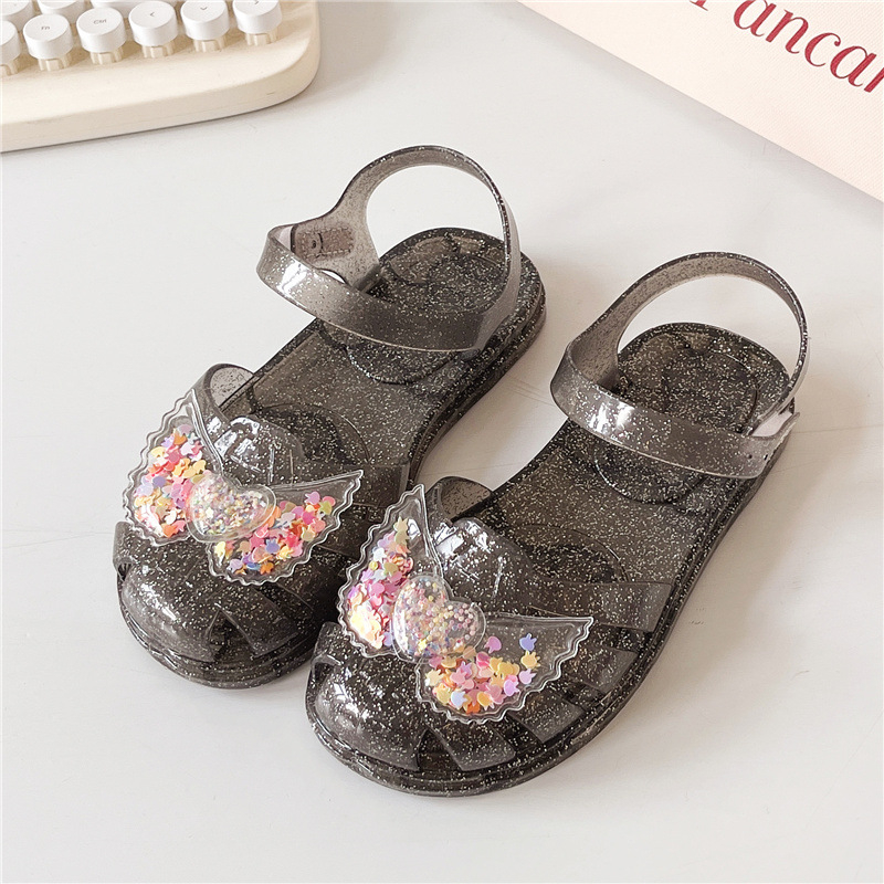 Meitenēm paredzētas sandales ar elpojošu plastmasas augšpusi, Velcro aizdare, dzīvnieku raksts, mīksta želejas zole