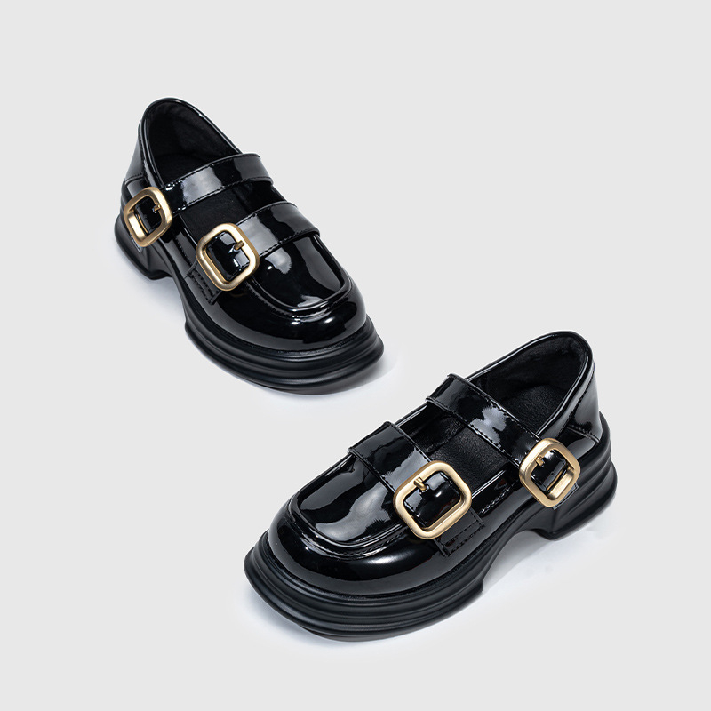 Κορίτσια Mary Jane loafers με χαμηλό πάνω μέρος, επάνω υλικό Super Fiber, εσωτερικό δέρμα, σόλα από καουτσούκ, αγκράφα — HEEMAKES
