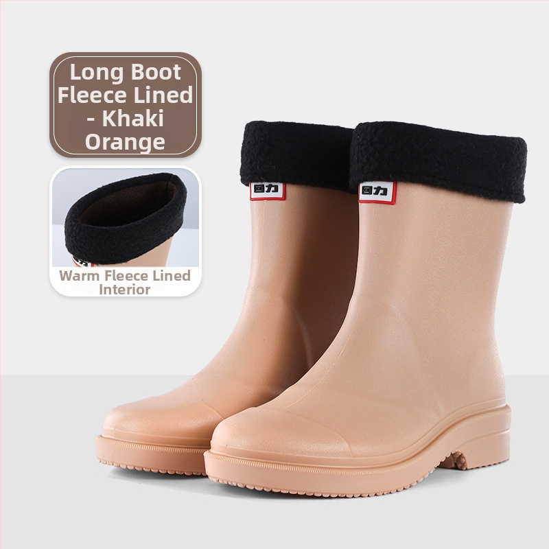 Sieviešu lietus zābaki, ūdensdroši un pretslīdējoši, plastmasas augšdaļa, vidēja garuma zābaki, zemais papēdis 1–3 cm, piemēroti visu gadu