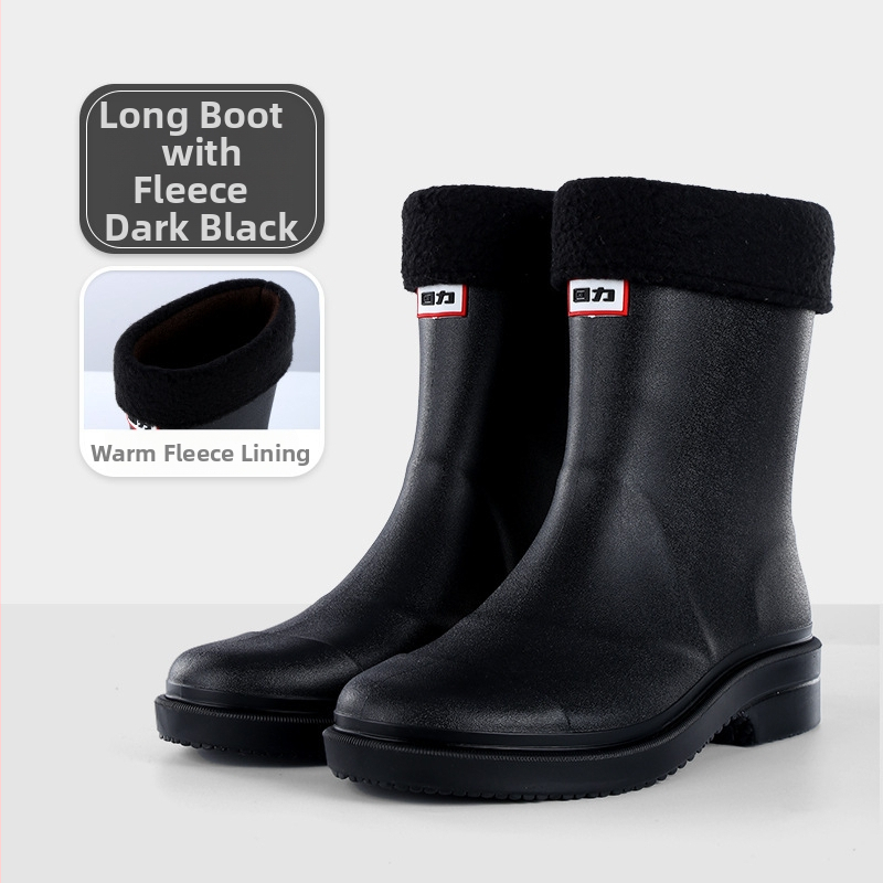 Sieviešu lietus zābaki, ūdensdroši un pretslīdējoši, plastmasas augšdaļa, vidēja garuma zābaki, zemais papēdis 1–3 cm, piemēroti visu gadu