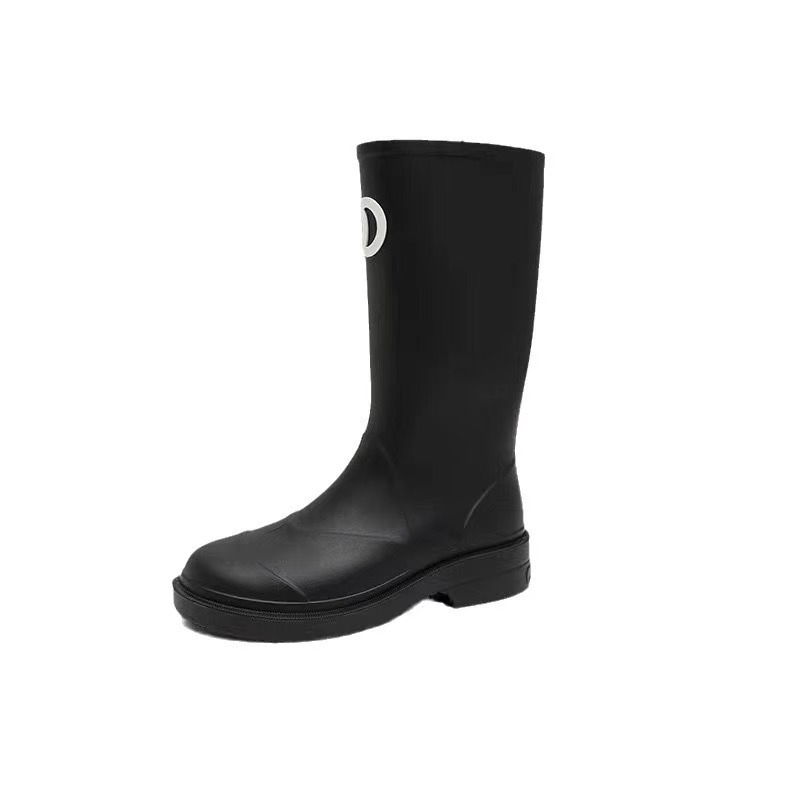 Cizme de ploaie pentru femei din PVC, gambă înaltă, toc mic 1–3 cm, slip-on, model litere