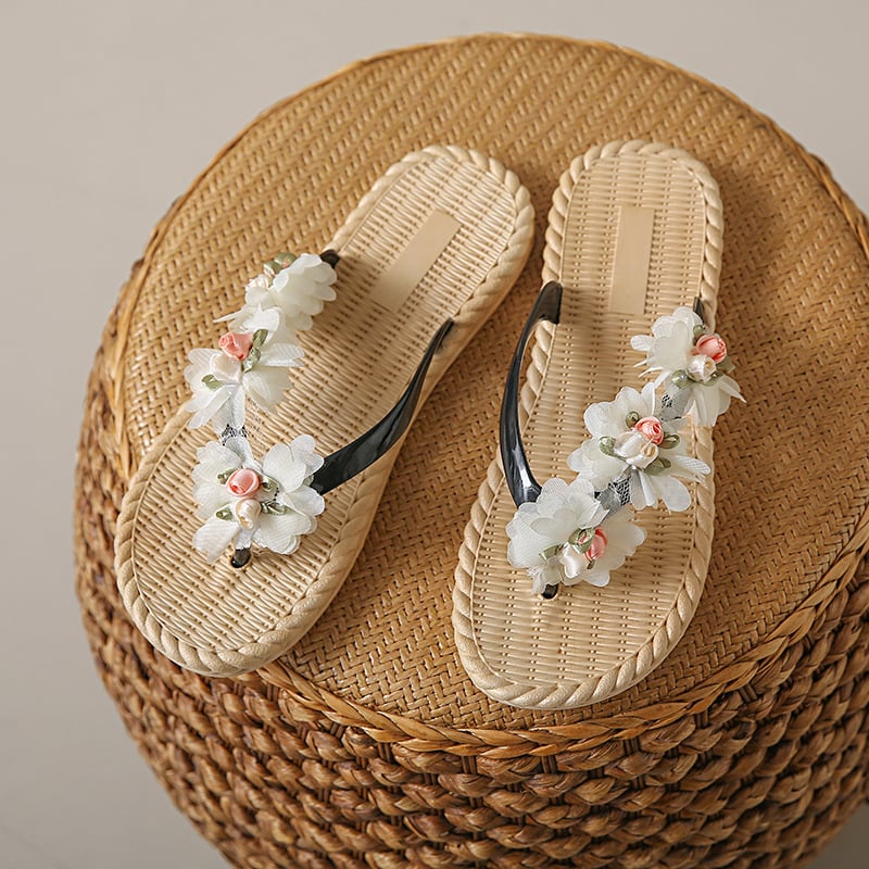 Ženske PVC japanke s floralnim uzorkom, protuklizne i otporne na habanje, otvorenim prstima, ravna potplata, plažne sandale, debljina potplata 0–3 cm