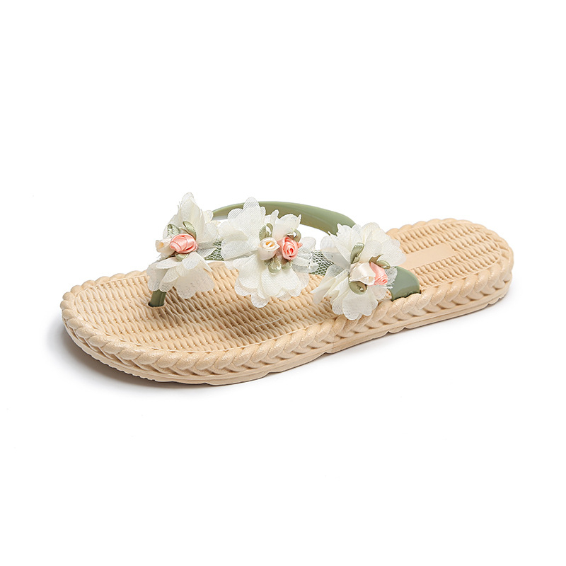 Ženske PVC japanke s floralnim uzorkom, protuklizne i otporne na habanje, otvorenim prstima, ravna potplata, plažne sandale, debljina potplata 0–3 cm