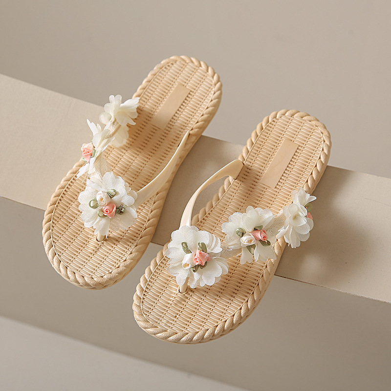 Ženske PVC japanke s floralnim uzorkom, protuklizne i otporne na habanje, otvorenim prstima, ravna potplata, plažne sandale, debljina potplata 0–3 cm