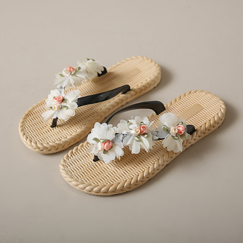 Ženske PVC japanke s floralnim uzorkom, protuklizne i otporne na habanje, otvorenim prstima, ravna potplata, plažne sandale, debljina potplata 0–3 cm