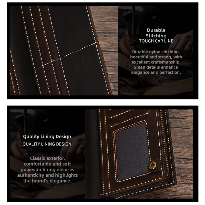 Vīriešu garā maku ar rāvējslēdzēju, īsta āda, augšējā slāņa govs āda, vairāk kartes kabatas, Artisan Pavilion Leather