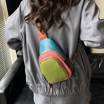 Γυναικεία τσάντα crossbody από γνήσιο δέρμα, δέρμα πρώτου στρώματος βοοειδών, σχέδιο με πολλαπλές θήκες, κλείσιμο με φερμουάρ, εσωτερική θήκη με φερμουάρ και πολυεστερική επένδυση