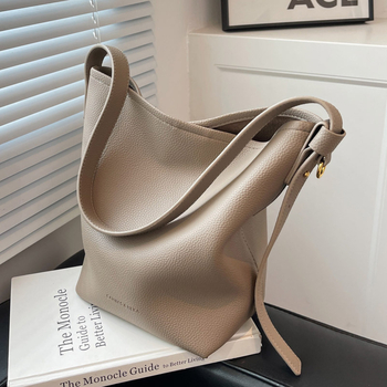 Geantă tip găleată în stil urban simplu, material PU, formă găleată, căptușeală din piele sintetică, închidere magnetică