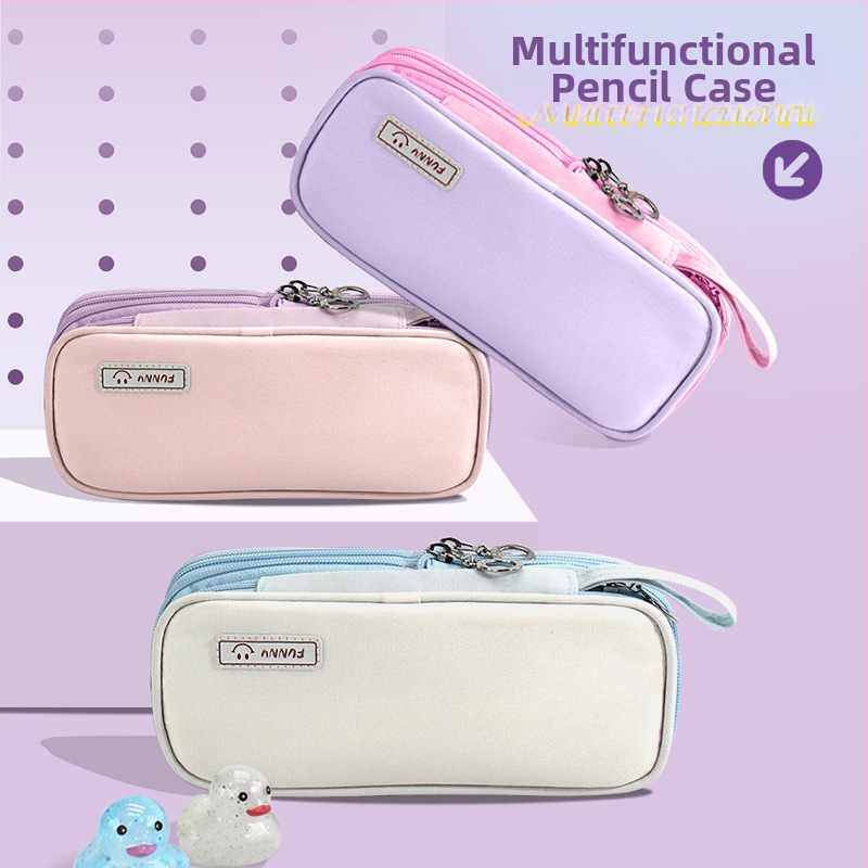 Pieštukų dėklas, trimis sluoksniais, nešiojamas, su didele talpa (audinys; korėjietiškas stilius)