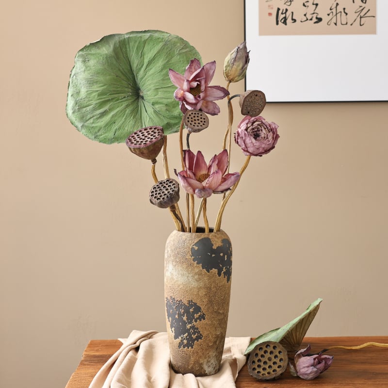 Букет сушени лотосови цветя за холна декорация, дзен стил, боядисани сушени цветя, код на продукта 12345678, категория Друго