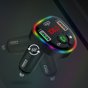 Autó töltő gyors töltéssel és feszültségmérővel, 12V/24V bemenet, FM-adó és Bluetooth MP3 lejátszó