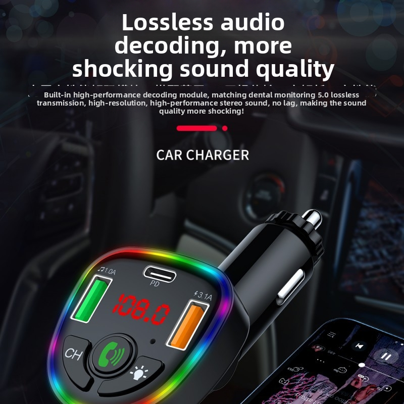 Auto laadija kiirlaadimise ja pinge mõõtmisega, sisend 12V/24V, FM-transmitter ja Bluetooth MP3-mängija