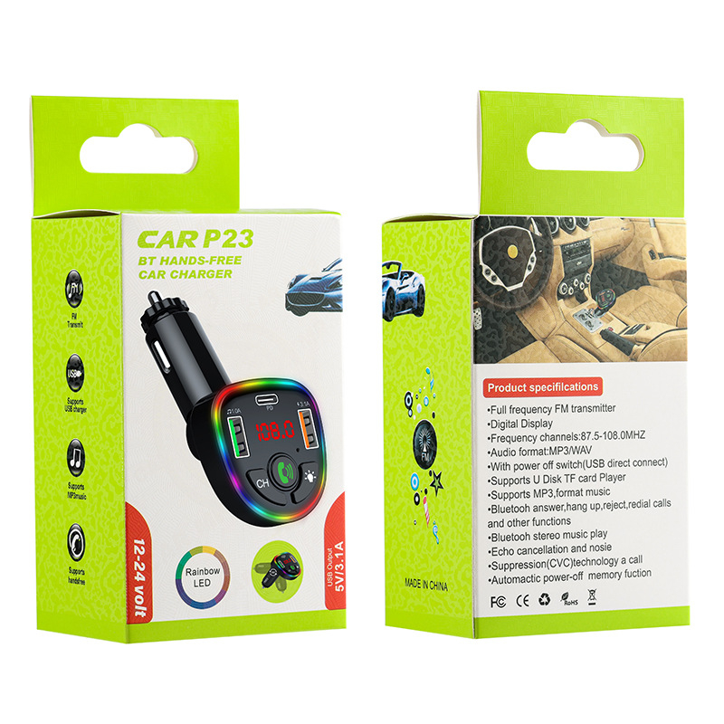 Autó töltő gyors töltéssel és feszültségmérővel, 12V/24V bemenet, FM-adó és Bluetooth MP3 lejátszó