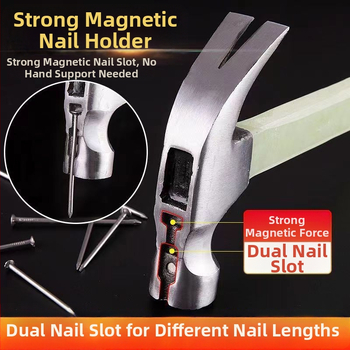 Kandžinis plaktukas su izoliuota rankena, neslystantis laikiklis, magnetas nagų išėmimui, kompaktiškas staliaus plaktukas, aukštos anglies plieno galva