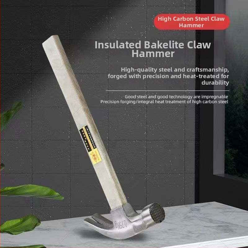 Kandžinis plaktukas su izoliuota rankena, neslystantis laikiklis, magnetas nagų išėmimui, kompaktiškas staliaus plaktukas, aukštos anglies plieno galva