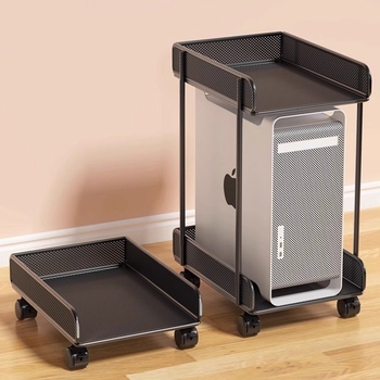 Dvoetažni metalni mobilni stalak za računalo s kotačićima – stolni skladišni stalak