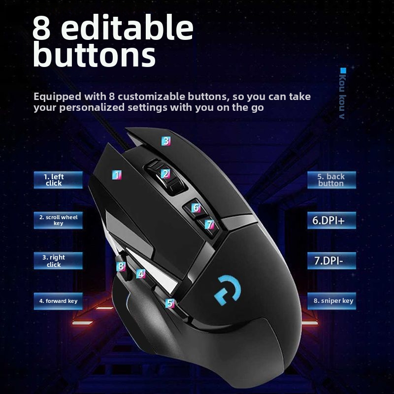 G502 juhtmega mänguhiir, optiline 5600 DPI, 7 nupud, USB, ergonoomiline