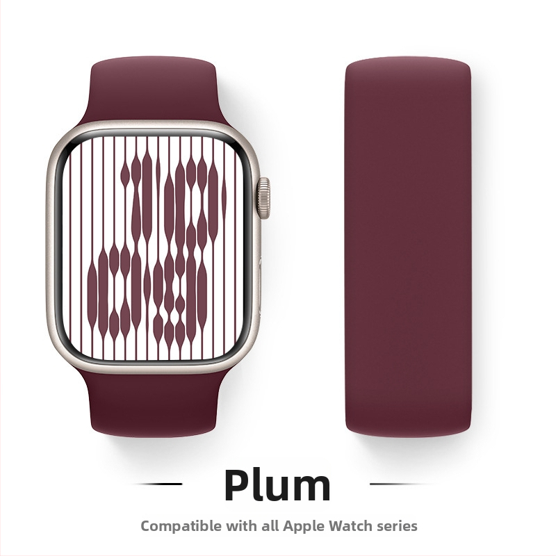 Silikona siksna Apple Watch, viencilpju dizains, saderīgs ar Series 9/8/7/6/SE, sprādze, svars 15 g, izlaidums 2024