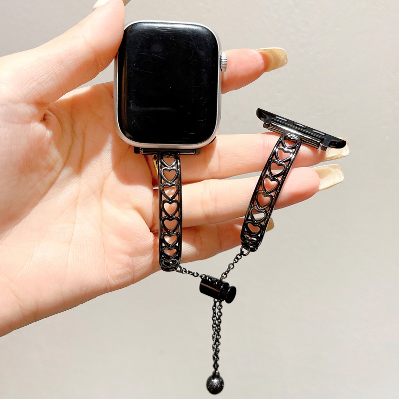 Apple Watch лента - метална, дизайн със сърце и двойни пръти, прост стил