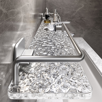 Алуминиева сплав полка за баня без пробиване — пясъкоструйно покритие, монтаж пред огледало, товароподемност 40 jin, една полка