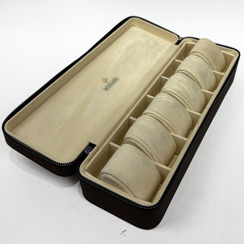 Kutija za pohranu satova, 6 pretinaca, prijenosna PU koža, zatvarač, zaštita od prašine, otpornost na pad
