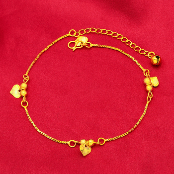 Brățară de gleznă cu inimă goală, ciucuri cu clopot, cupru placat cu finisaj aur 24k, stil simplu pentru femei, vară