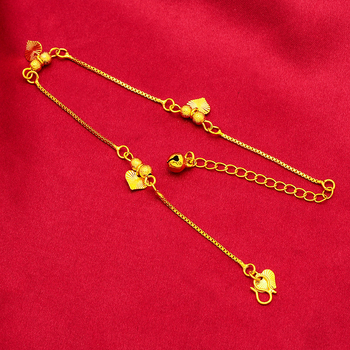 Brățară de gleznă cu inimă goală, ciucuri cu clopot, cupru placat cu finisaj aur 24k, stil simplu pentru femei, vară