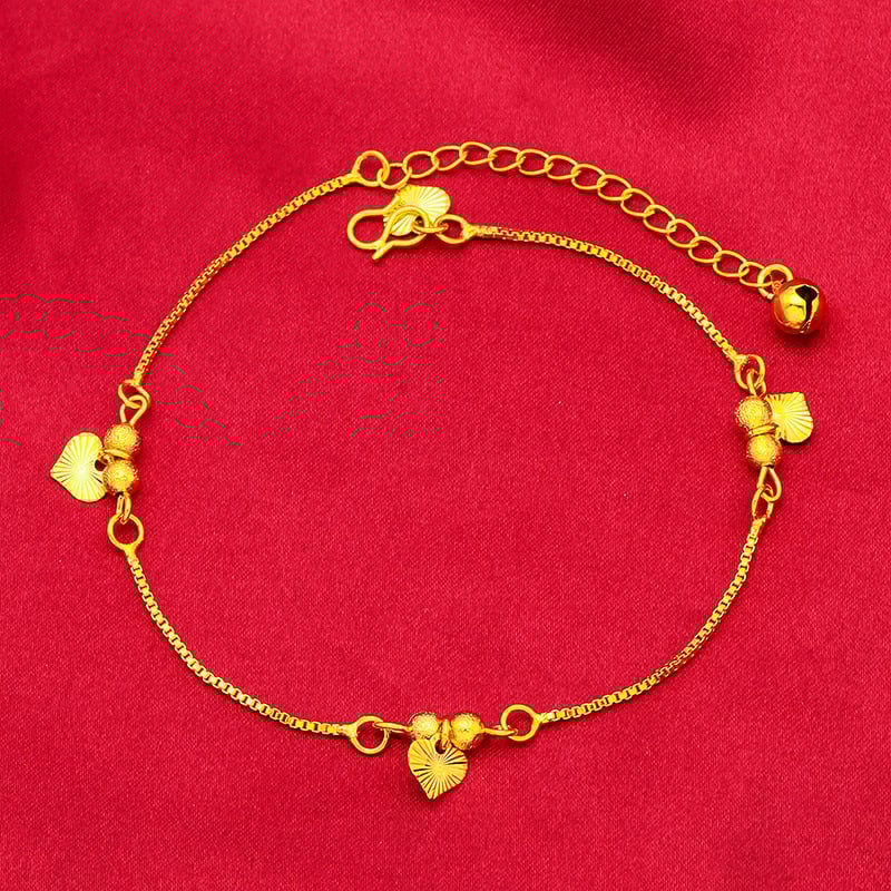Brățară de gleznă cu inimă goală, ciucuri cu clopot, cupru placat cu finisaj aur 24k, stil simplu pentru femei, vară