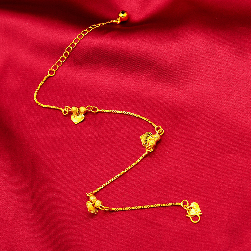 Brățară de gleznă cu inimă goală, ciucuri cu clopot, cupru placat cu finisaj aur 24k, stil simplu pentru femei, vară