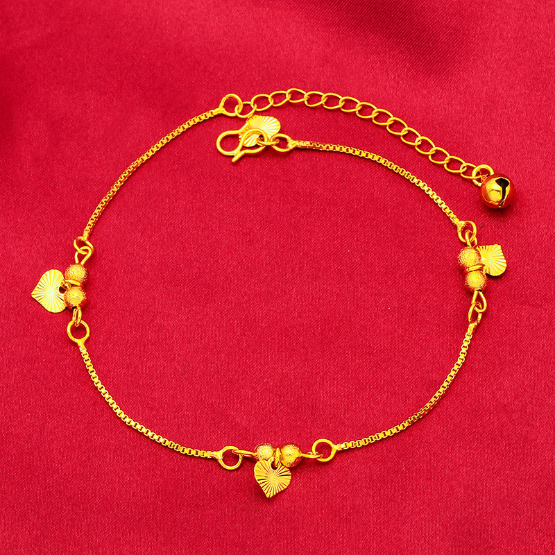 Brățară de gleznă cu inimă goală, ciucuri cu clopot, cupru placat cu finisaj aur 24k, stil simplu pentru femei, vară