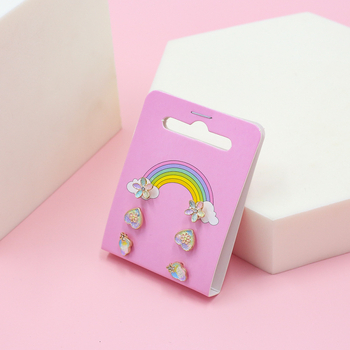 Cercei stud pentru copii, în stil desen animat, cu motive floare, inimă și nor – aliaj cu pietre artificiale – finisaj picurare de ulei